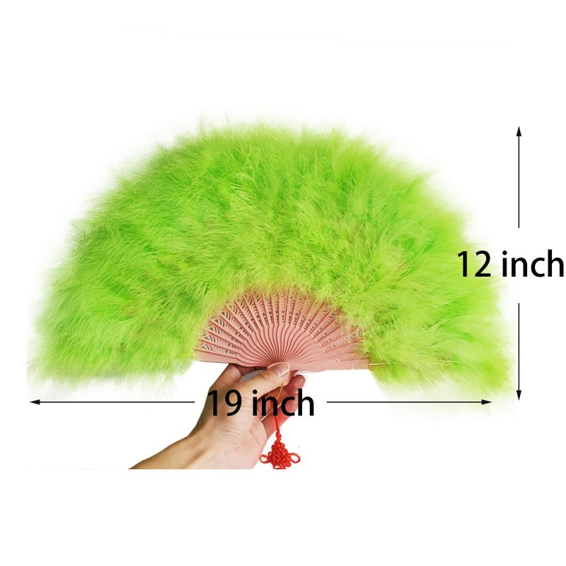 Happy Feather Handheld Marabou Feather Fan, 1920s Vintage Style Flapper Hand Fan for Costume Party and Dancing-Green - Image 2